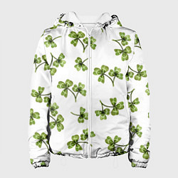 Куртка с капюшоном женская Листочки клевера на белом фоне - паттерн, цвет: 3D-белый