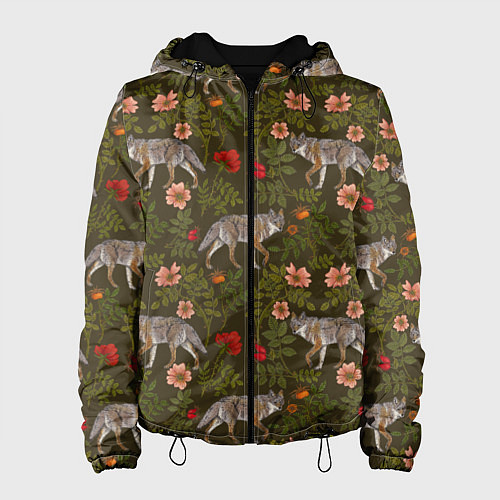 Женская куртка Волки и шиповник / 3D-Черный – фото 1