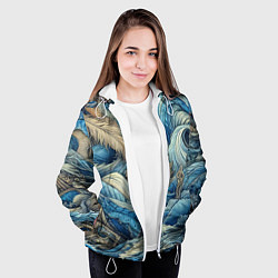 Куртка с капюшоном женская Паттерн из перьев и джинсы - нейросеть, цвет: 3D-белый — фото 2