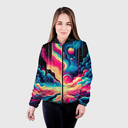 Куртка с капюшоном женская Neon space fantasy - ai art, цвет: 3D-черный — фото 2