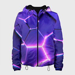 Куртка с капюшоном женская Фиолетовые плиты с розовым свечением, цвет: 3D-черный