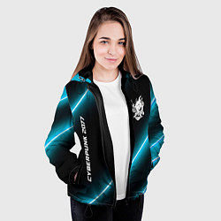 Куртка с капюшоном женская Cyberpunk 2077 неоновые лампы, цвет: 3D-черный — фото 2