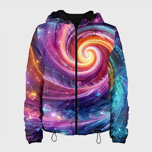 Женская куртка Космическая галактическая спираль - неоновое свече / 3D-Черный – фото 1