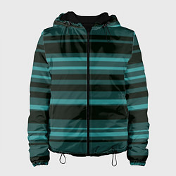 Куртка с капюшоном женская Тёмно-бирюзовый полосами, цвет: 3D-черный