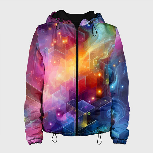 Женская куртка Геометрический неоновый космос - нейросеть / 3D-Черный – фото 1