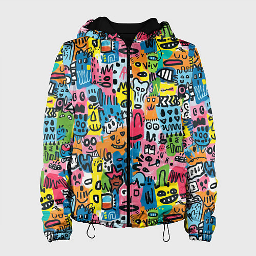 Женская куртка Весёлые лица абстрактные / 3D-Черный – фото 1
