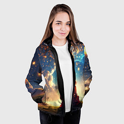 Куртка с капюшоном женская Небесный пейзаж - сюрреализм, цвет: 3D-черный — фото 2