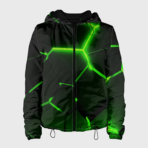 Женская куртка Темные зеленые неоновые плиты в разломе / 3D-Черный – фото 1