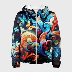 Куртка с капюшоном женская Бабочки и цветы в ночи - фантазия, цвет: 3D-белый