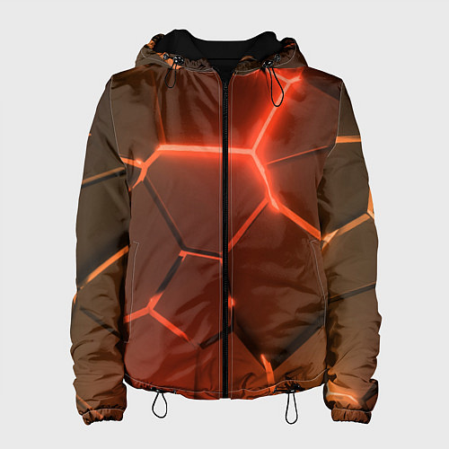 Женская куртка Оранжевые неоновые плиты в разломе / 3D-Черный – фото 1