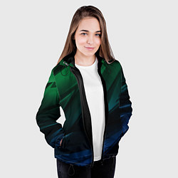 Куртка с капюшоном женская Зелено-синие абстрактные объемные полосы, цвет: 3D-черный — фото 2