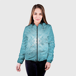 Куртка с капюшоном женская Векторные узоры на нежно-бирюзовом фоне, цвет: 3D-черный — фото 2