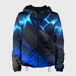 Куртка с капюшоном женская Абстракция синяя из градиента и линий, цвет: 3D-черный