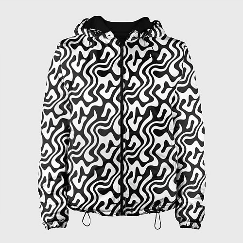 Женская куртка Черно-белый узор с абстрактными линиями / 3D-Черный – фото 1
