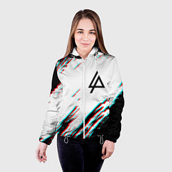 Куртка с капюшоном женская Linkin park краски глитч, цвет: 3D-белый — фото 2