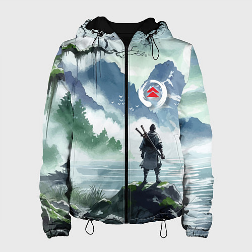 Женская куртка Самурай на берегу горного озера - нейросеть / 3D-Черный – фото 1