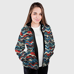 Куртка с капюшоном женская Разноцветные абстрактные волны, цвет: 3D-черный — фото 2