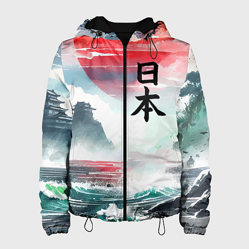 Женская куртка Япония - страна восходящего солнца - акварель / 3D-Черный – фото 1
