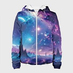 Куртка с капюшоном женская Звездный город в космосе, цвет: 3D-белый