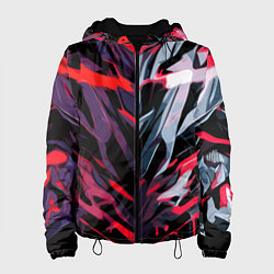 Куртка с капюшоном женская Хаотичная чёрно-красная абстракция, цвет: 3D-черный