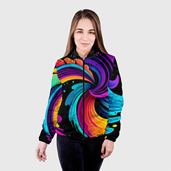 Куртка с капюшоном женская Яркая красочная абстракция - нейроарт, цвет: 3D-черный — фото 2