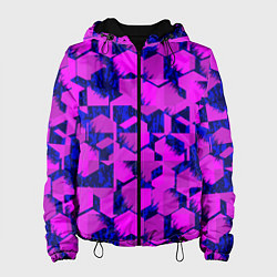 Куртка с капюшоном женская Абстракция темно фиолетовый геометрический фон, цвет: 3D-черный