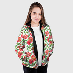 Куртка с капюшоном женская Красные тюльпаны, цвет: 3D-черный — фото 2