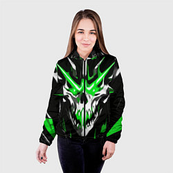 Куртка с капюшоном женская Абстрактный белый череп и зелёные полосы, цвет: 3D-черный — фото 2