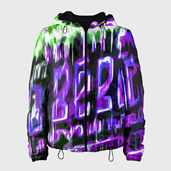 Женская куртка Фиолетово-зелёная абстракция на чёрном фоне
