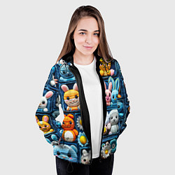 Куртка с капюшоном женская Пэчворк с зайцами, цвет: 3D-черный — фото 2