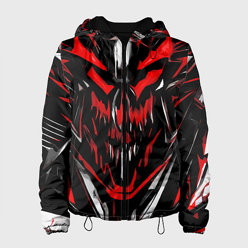 Женская куртка Красно-белое абстрактное лицо на чёрном фоне / 3D-Черный – фото 1