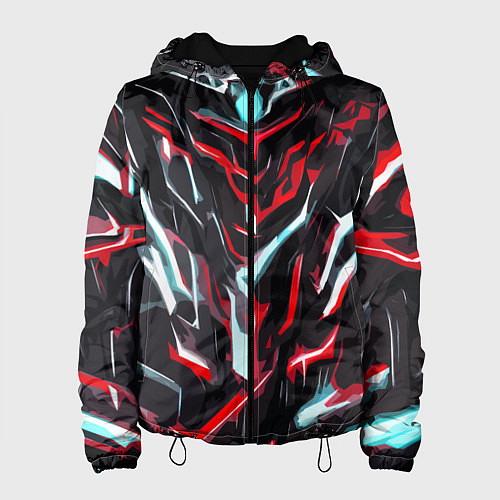 Женская куртка Красно-белые абстрактные линии на чёрном фоне / 3D-Черный – фото 1