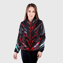 Куртка с капюшоном женская Красные адские полосы на чёрном фоне, цвет: 3D-черный — фото 2