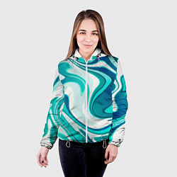 Куртка с капюшоном женская Абстракция сине белый мрамор, цвет: 3D-белый — фото 2