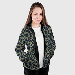 Куртка с капюшоном женская Геометрический паттерн арабеска, цвет: 3D-черный — фото 2