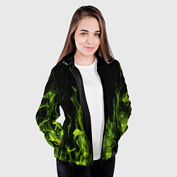 Куртка с капюшоном женская Зелёный огонь текстура, цвет: 3D-черный — фото 2