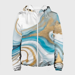 Куртка с капюшоном женская Бело-голубой с золотом абстрактный узор, цвет: 3D-белый