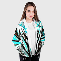 Куртка с капюшоном женская Чёрно-голубая абстракция на белом фоне, цвет: 3D-белый — фото 2
