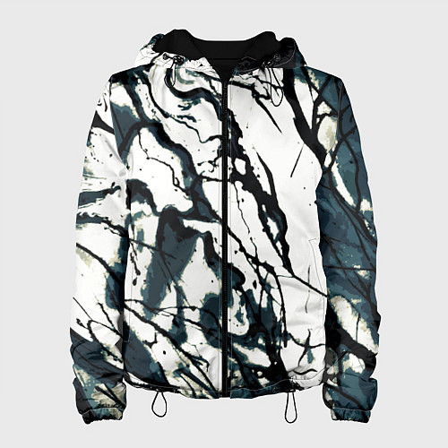 Женская куртка Абстрактная текстура мрамор белый с тёмно-синим / 3D-Черный – фото 1