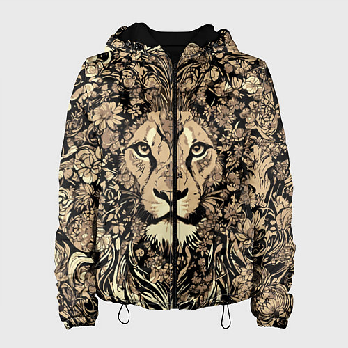 Женская куртка Лев среди узоров из цветов / 3D-Черный – фото 1