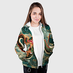 Куртка с капюшоном женская Японский дракон контрасты, цвет: 3D-белый — фото 2