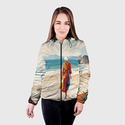 Куртка с капюшоном женская Летний пейзаж с женщиной на пляже, цвет: 3D-черный — фото 2