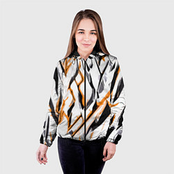 Куртка с капюшоном женская Чёрно-жёлтые агрессивные полосы на белом фоне, цвет: 3D-черный — фото 2