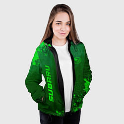 Куртка с капюшоном женская Subaru - green gradient вертикально, цвет: 3D-черный — фото 2