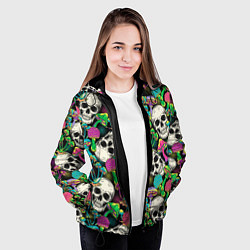 Куртка с капюшоном женская Черепа и грибы паттерн, цвет: 3D-черный — фото 2