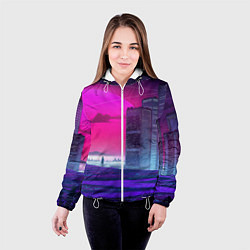 Куртка с капюшоном женская Synthwave неоновый город, цвет: 3D-белый — фото 2