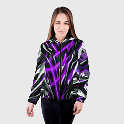 Куртка с капюшоном женская Фиолетовая энергетическая абстракция, цвет: 3D-черный — фото 2