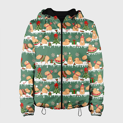 Женская куртка Много капибар на Новый год и Рождество / 3D-Черный – фото 1