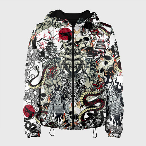 Женская куртка Японский самурай и драконы паттерн / 3D-Черный – фото 1