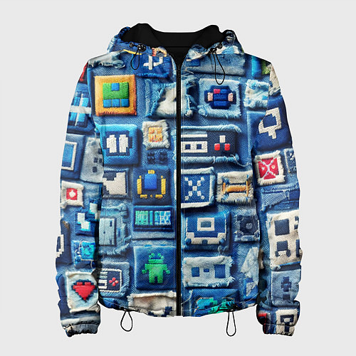 Женская куртка Пэчворк с геймерскими знаками / 3D-Черный – фото 1